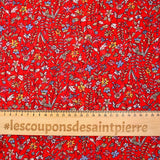 Crinkle chiffon printed iridescent daisy red background