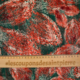 Green and orange pointillism satin band printed muslin