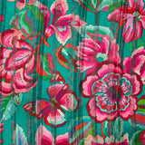 Printed muslin satin band carnival of flowers green background