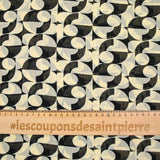 Muselina estampada ajedrezado negro iridiscente con fondo crudo