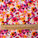Viscose imprimée danse de fleurs jaune et rose fond blanc