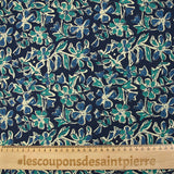 Coton indien imprimé Itanagar turquoise fond marine