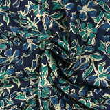 Coton indien imprimé Itanagar turquoise fond marine