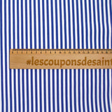Polialgodón rayas azules 5mm fondo blanco