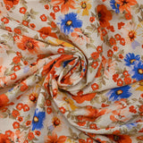 Viscose imprimée lien floral orange fond écru