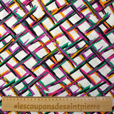 Viscose imprimée prochain croisement fuchsia et orange fond blanc