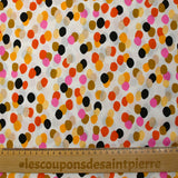 Viscose imprimée confettis rose, corail et mordoré fond blanc
