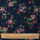 Viscose imprimée bouquet floral fond marine