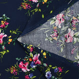 Viscose imprimée bouquet floral fond marine