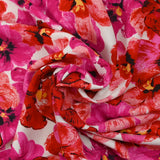 Viscose imprimée peinture florale rouge et rose fond blanc
