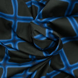 Cotton elastane satin blue checks black background