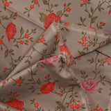 Coton imprimé fleur rouge fond taupe