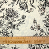 Coton imprimé crayonné de fleurs fond blanc cassé