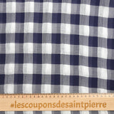 Mousseline de polyester à carreaux marine et blanc