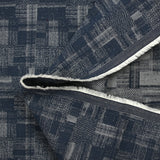 Jacquard de coton et soie carreaux déstructurés bleu denim