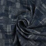 Jacquard de coton et soie carreaux déstructurés bleu denim