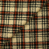 Tweed de laine tartan orange brûlé fond sable