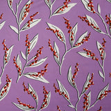 Maille de viscose satinée imprimée brin de muguet fond mauve