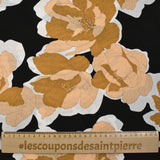 Crépon de viscose imprimé pivoine élégante fond noir
