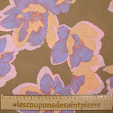 Crépon de viscose imprimé pivoine élégante fond taupe