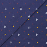 Jersey de algodón estampado café y baguette con fondo índigo