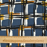 Crêpe viscose imprimé à carreaux fond bleu