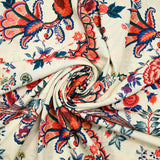Chinese Crêpe Print Paisley Orange Ecru background