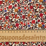 Viscose imprimée fleur rouge jaune et bleu fond beige