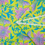 Algodón indio estampado Parvati fondo turquesa y amarillo rosa