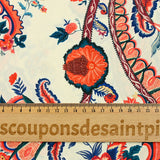 Chinese Crêpe Print Paisley Orange Ecru background