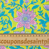 Algodón indio estampado Parvati fondo turquesa y amarillo rosa