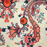 Chinese Crêpe Print Paisley Orange Ecru background