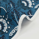 Indian cotton printed white flower and petroleum blue denim background