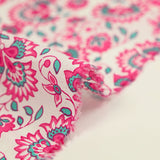 Indian cotton printed Sandhya turquoise and pink white background