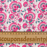Indian cotton printed Sandhya turquoise and pink white background