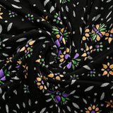 Panne de velours fleurs d'artifice violet et argent fond noir