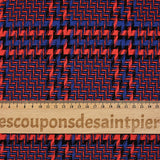 Punto jacquard de poliviscosa pata de gallo coral, negro con fondo azul royal