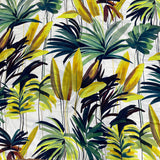 Green jungle print cotton voile with off-white background