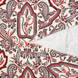 Coral cashmere-style printed crepe with ecru background