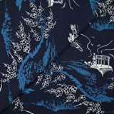 Coton imprimé japonisant fond bleu marine