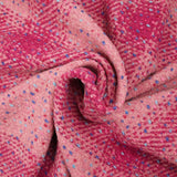 Tweed de mezcla de lana con cuadros frambuesa y fondo de confeti rosa