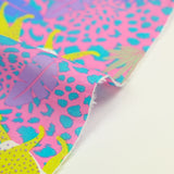 Cotton yellow leopard print with pink jungle background