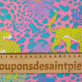 Cotton yellow leopard print with pink jungle background