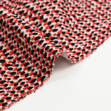 Jacquard polyviscose pois rouge et noir fond blanc