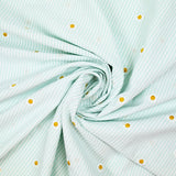 Dyed woven cotton embroidered daisy white and green striped background