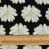 Jersey de coton imprimé marguerite éponge en relief fond noir