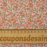 Polyester imprimé fleur rose et orange fond écru