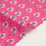 Indian cotton printed Sati turquoise and white pink background