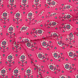 Indian cotton printed Sati turquoise and white pink background