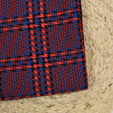 Maille jacquard polyviscose pied-de-poule corail, noir fond bleu roi